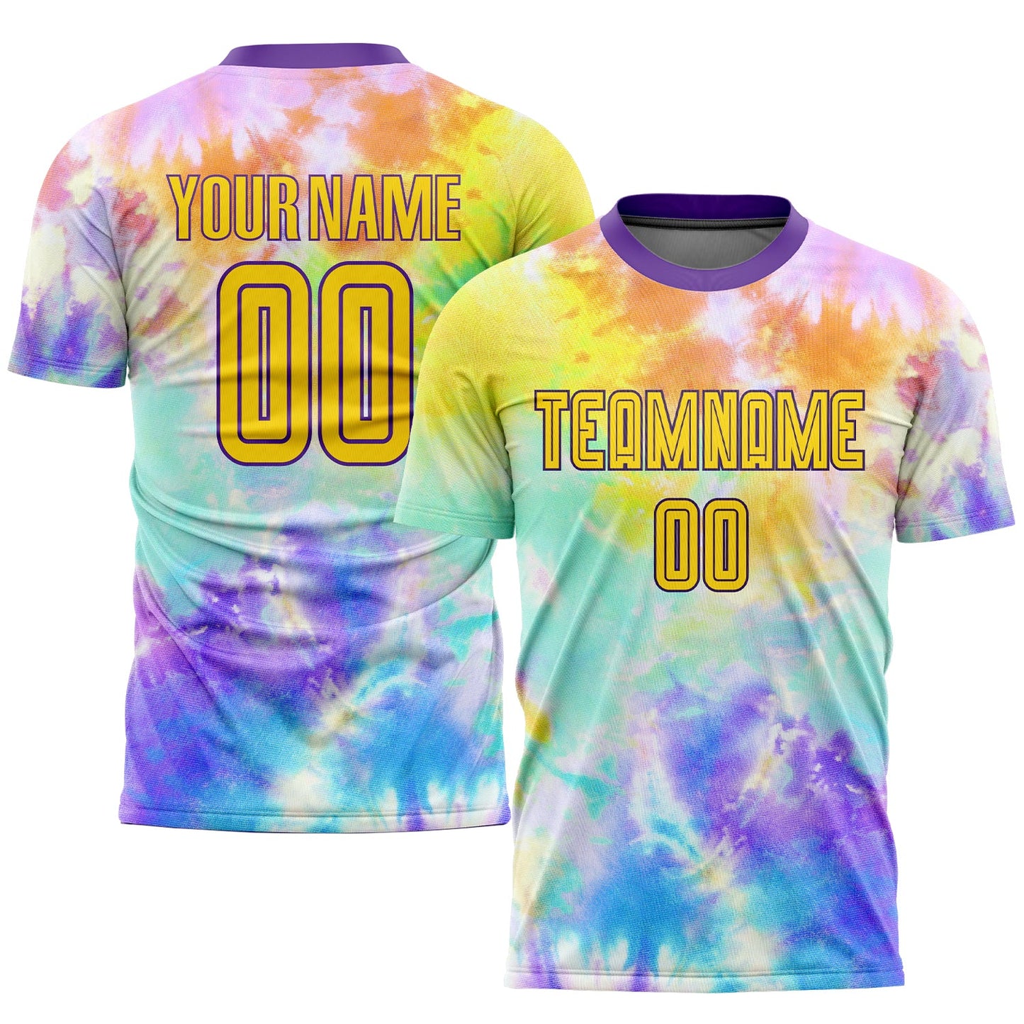 Custom Tie Dye Gold-Purple Sublimation Soccer Uniform Jersey - Main View