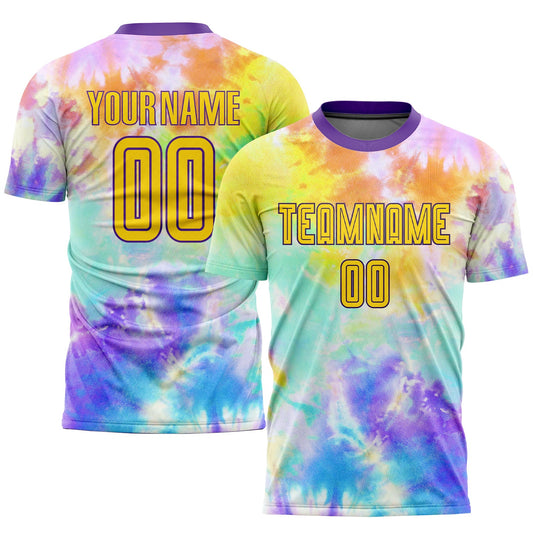 Custom Tie Dye Gold-Purple Sublimation Soccer Uniform Jersey - Main View