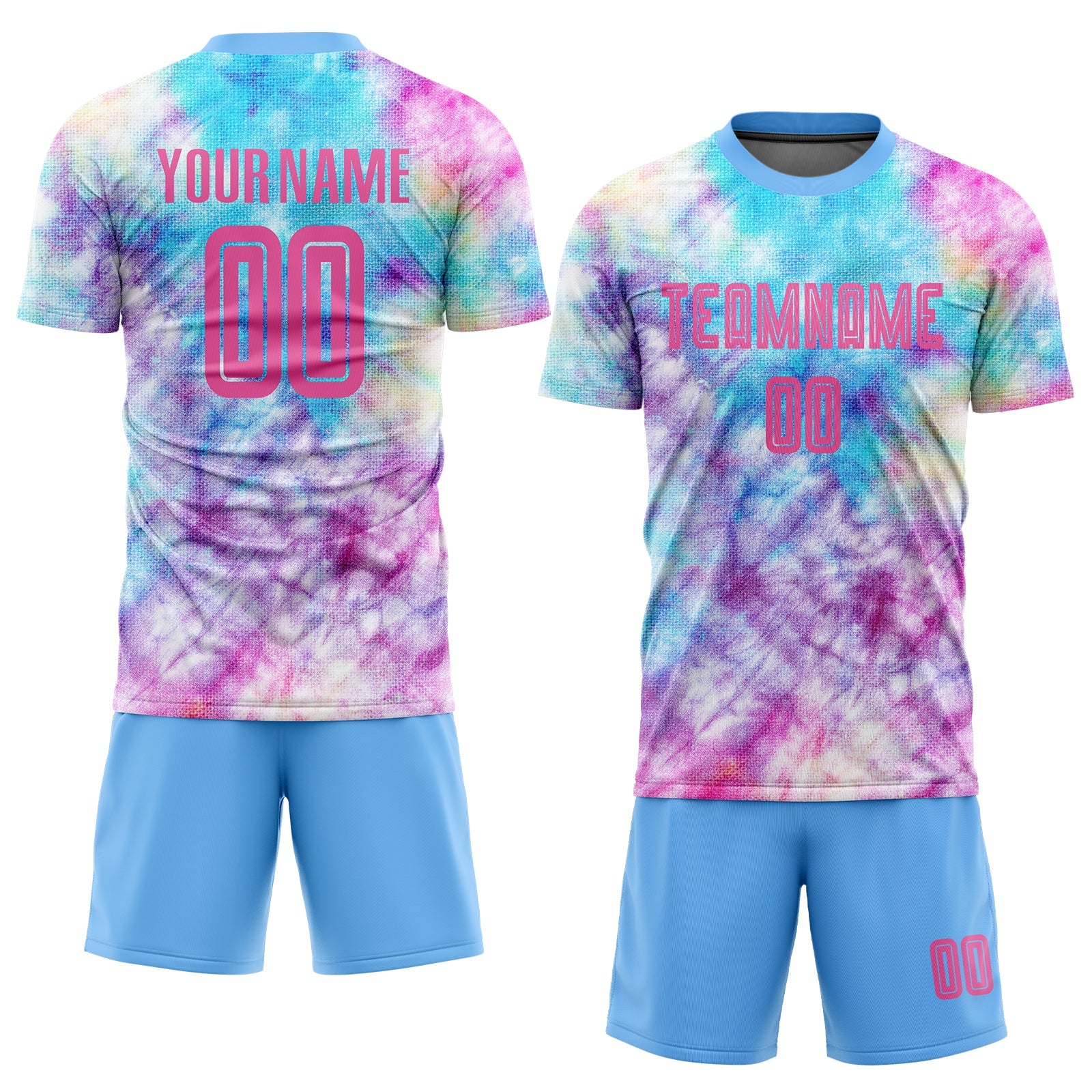 Custom Tie Dye Pink-Light Blue Sublimation Soccer Uniform Jersey view 2