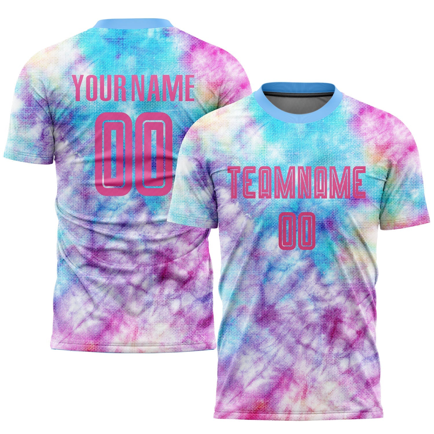 Custom Tie Dye Pink-Light Blue Sublimation Soccer Uniform Jersey - Main View