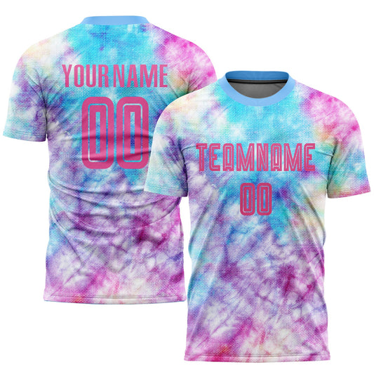 Custom Tie Dye Pink-Light Blue Sublimation Soccer Uniform Jersey - Main View