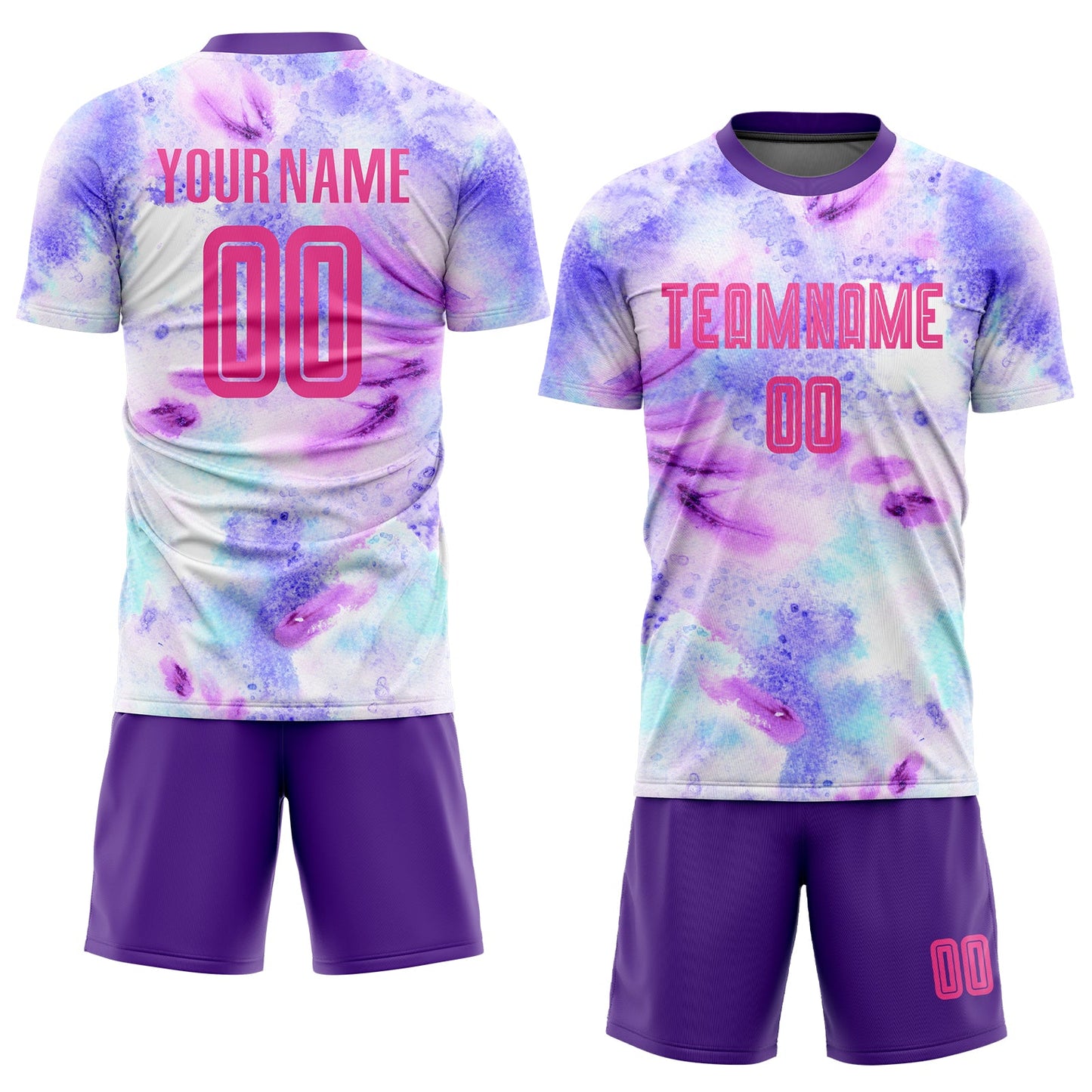 Custom Tie Dye Pink-Purple Sublimation Soccer Uniform Jersey view 2