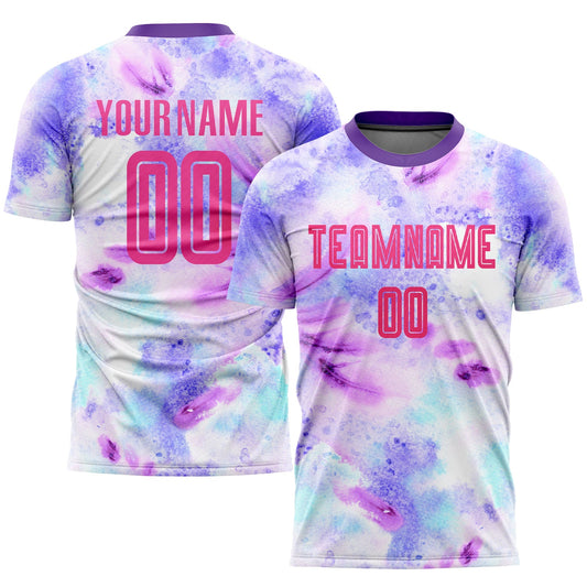 Custom Tie Dye Pink-Purple Sublimation Soccer Uniform Jersey - Main View