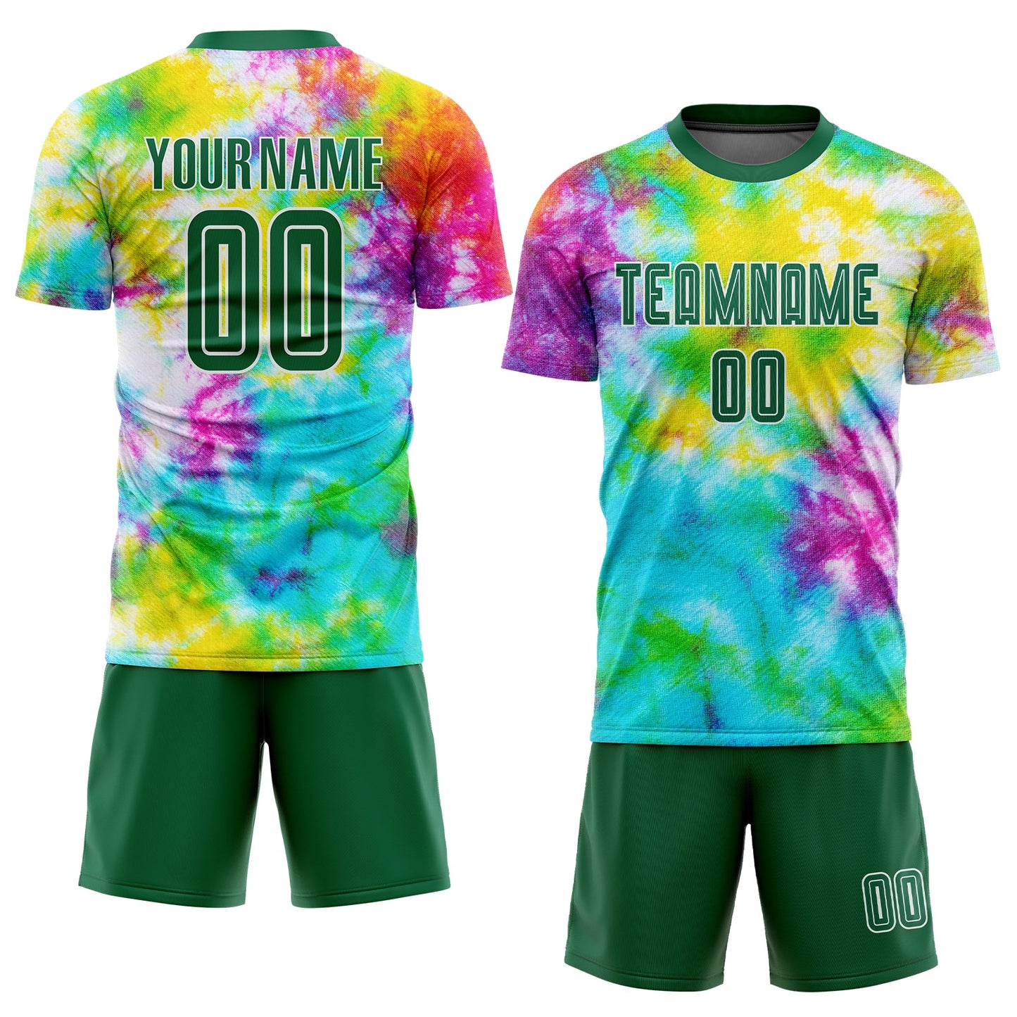 Custom Tie Dye Kelly Green-White Sublimation Soccer Uniform Jersey view 2