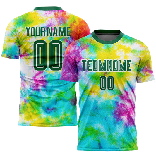Custom Tie Dye Kelly Green-White Sublimation Soccer Uniform Jersey - Main View