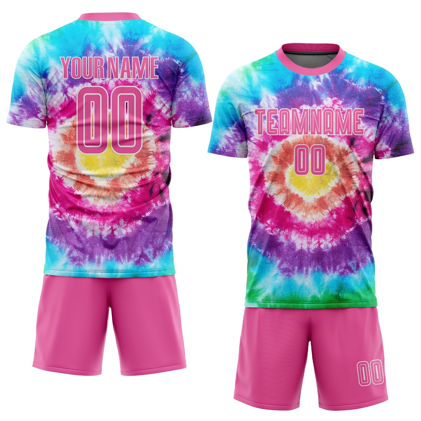 Custom Tie Dye Pink-White Sublimation Soccer Uniform Jersey view 2