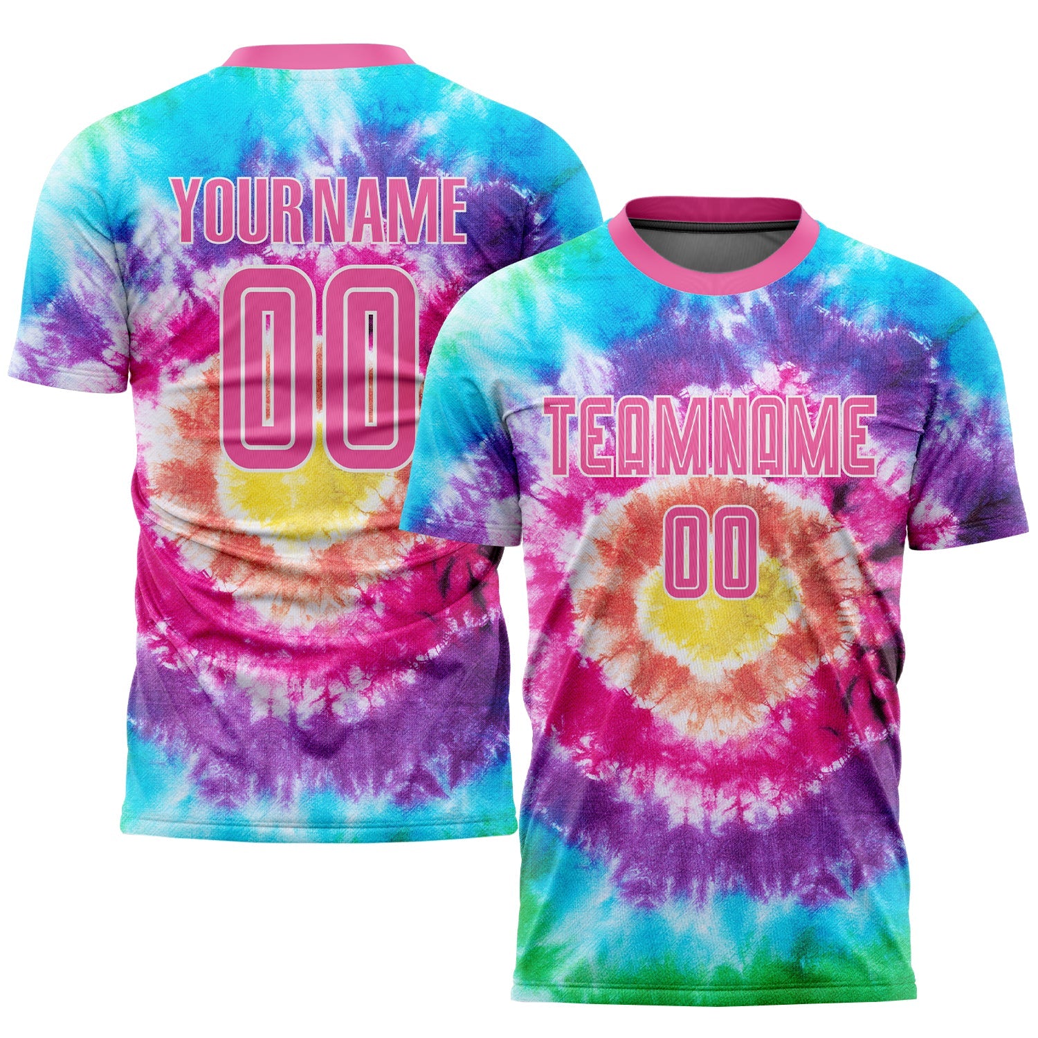 Custom Tie Dye Pink-White Sublimation Soccer Uniform Jersey - Main View
