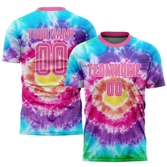 Custom Tie Dye Pink-White Sublimation Soccer Uniform Jersey - Main View