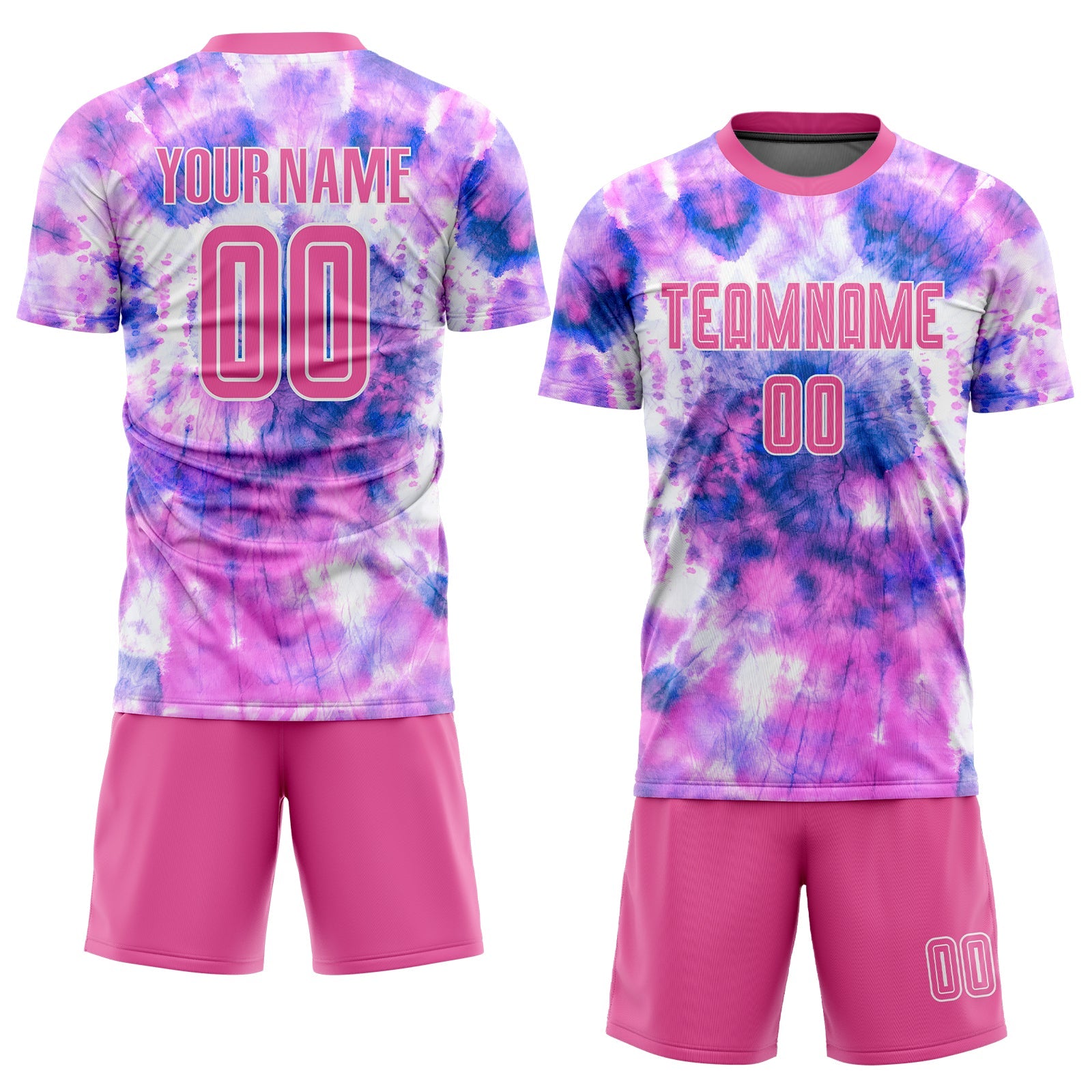 Custom Tie Dye Pink-White Sublimation Soccer Uniform Jersey view 2