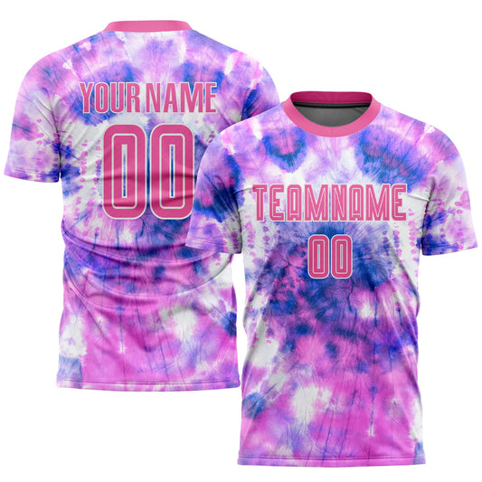 Custom Tie Dye Pink-White Sublimation Soccer Uniform Jersey - Main View
