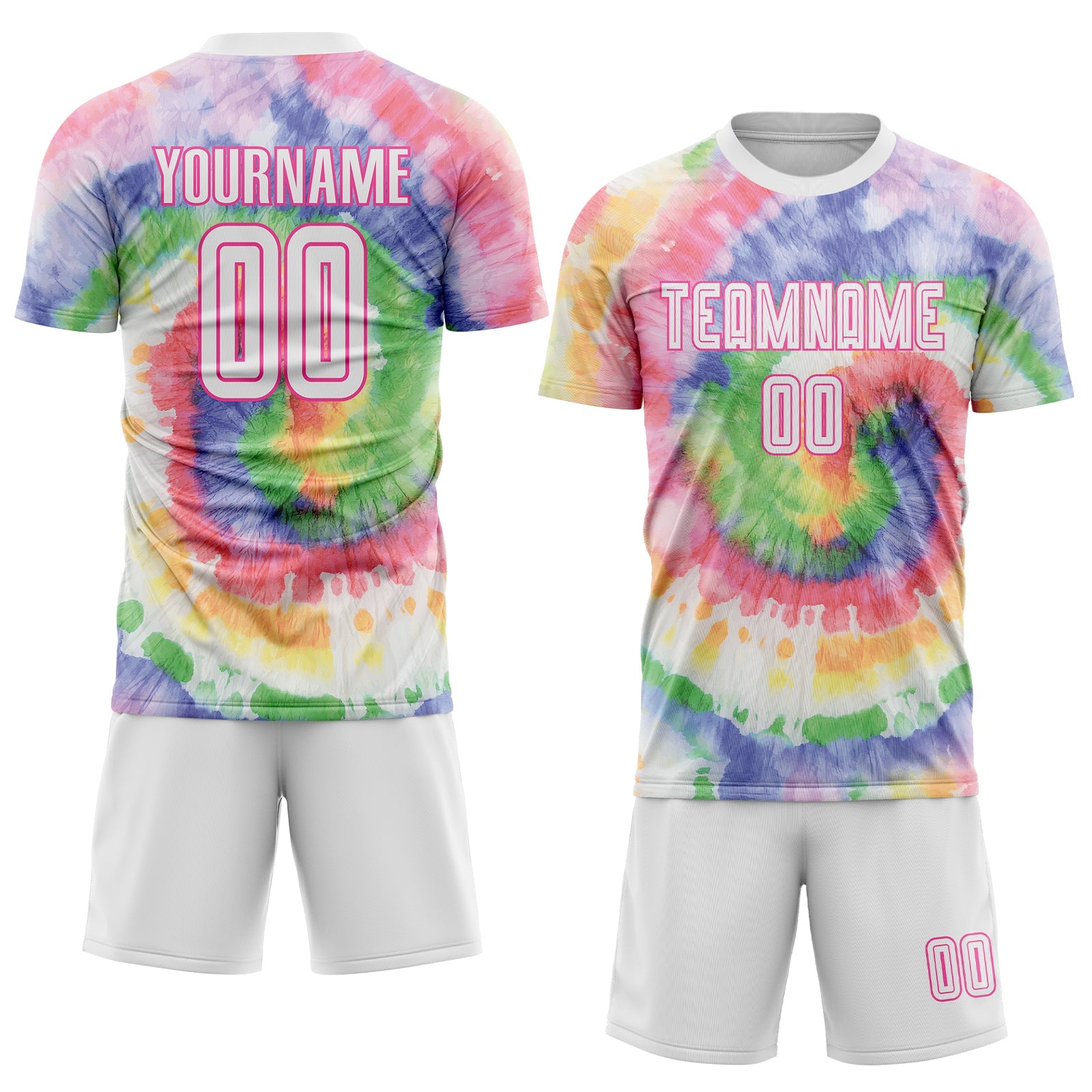 Custom Tie Dye White-Pink Sublimation Soccer Uniform Jersey view 2