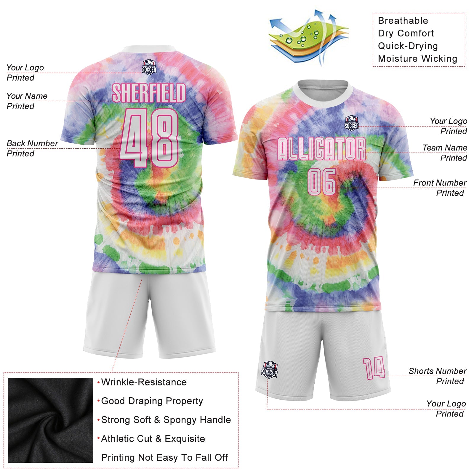Custom Tie Dye White-Pink Sublimation Soccer Uniform Jersey view 3