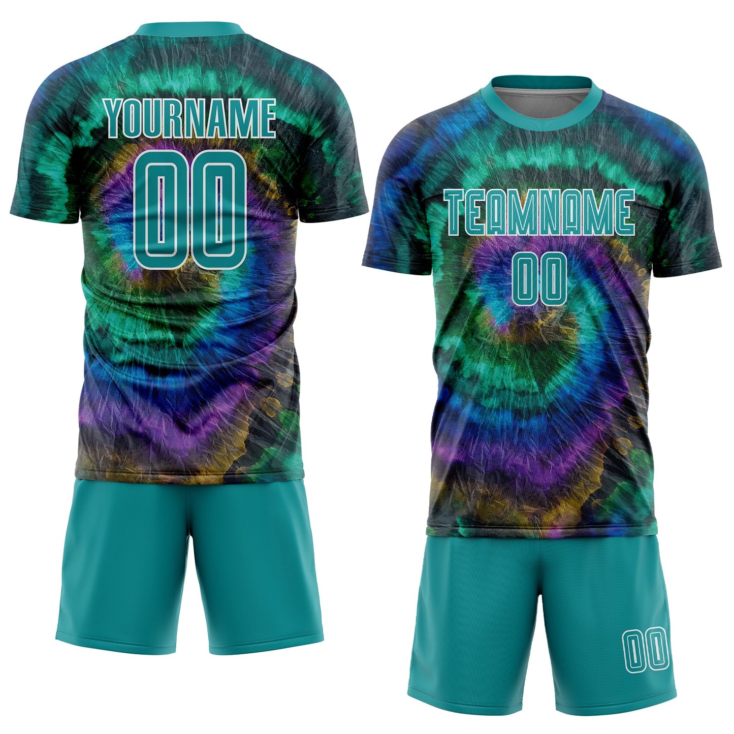 Custom Tie Dye Teal-White Sublimation Soccer Uniform Jersey view 2