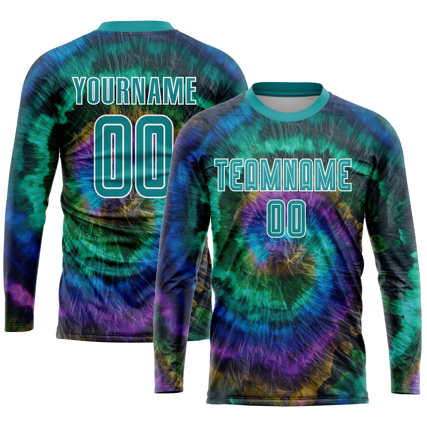 Custom Tie Dye Teal-White Sublimation Soccer Uniform Jersey view 3