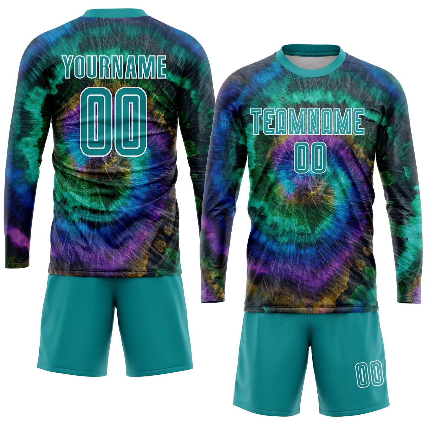 Custom Tie Dye Teal-White Sublimation Soccer Uniform Jersey view 4