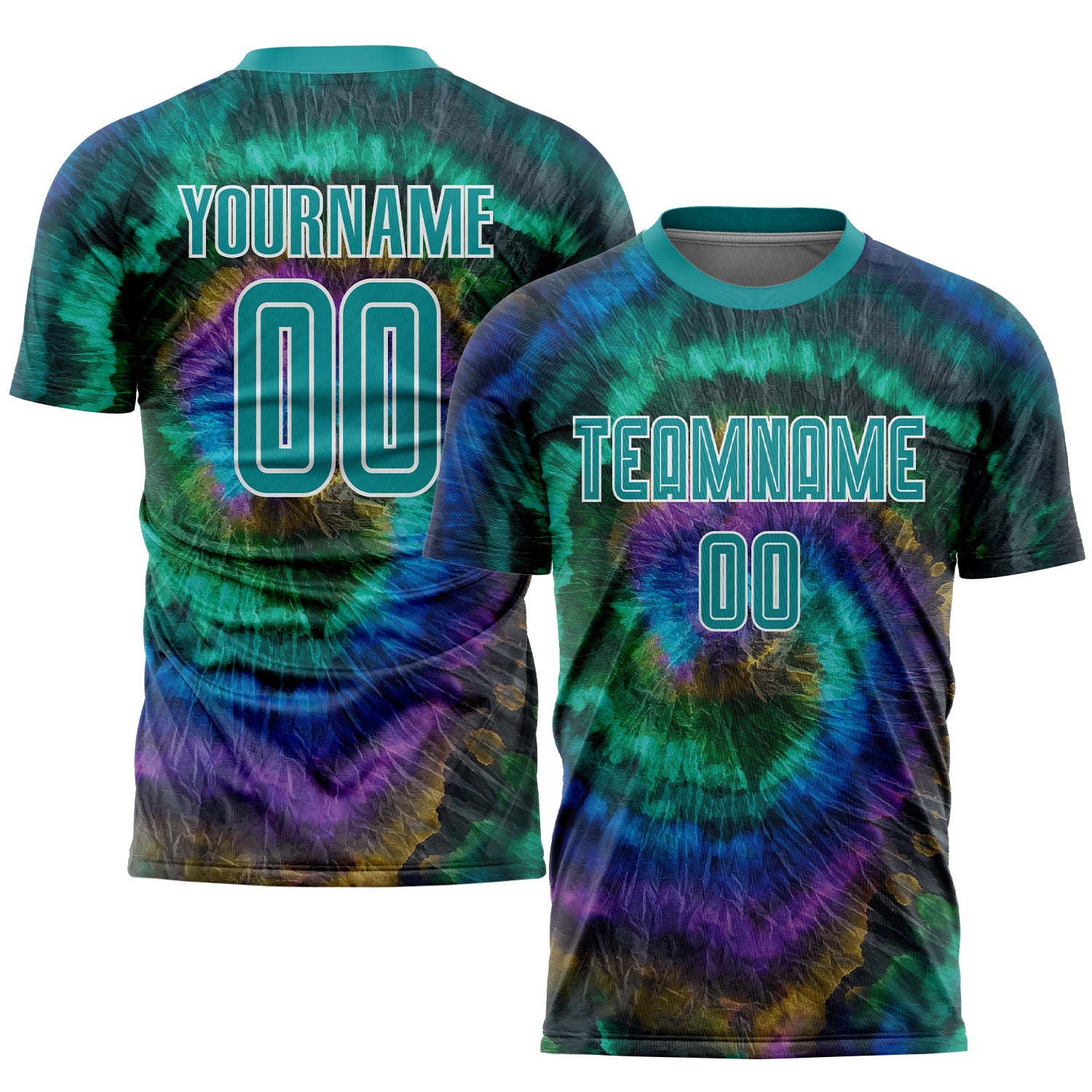 Custom Tie Dye Teal-White Sublimation Soccer Uniform Jersey - Main View