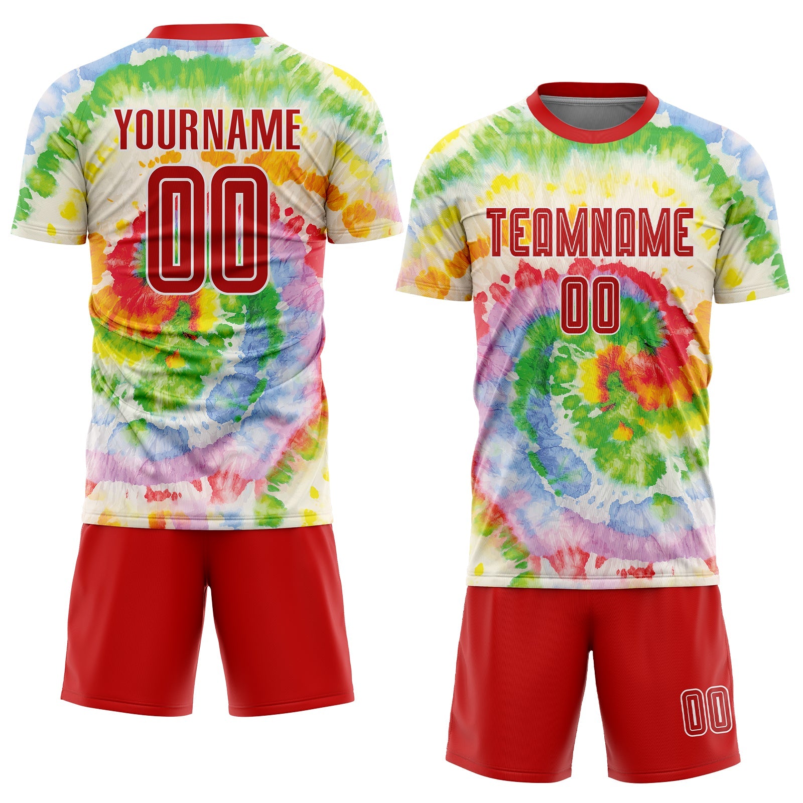 Custom Tie Dye Red-White Sublimation Soccer Uniform Jersey view 2