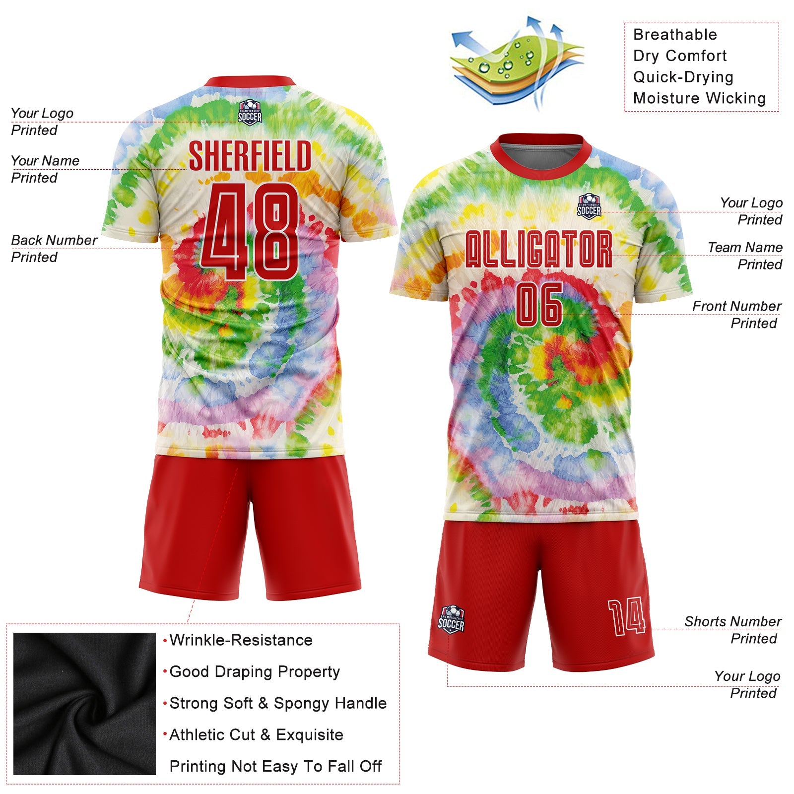 Custom Tie Dye Red-White Sublimation Soccer Uniform Jersey view 3