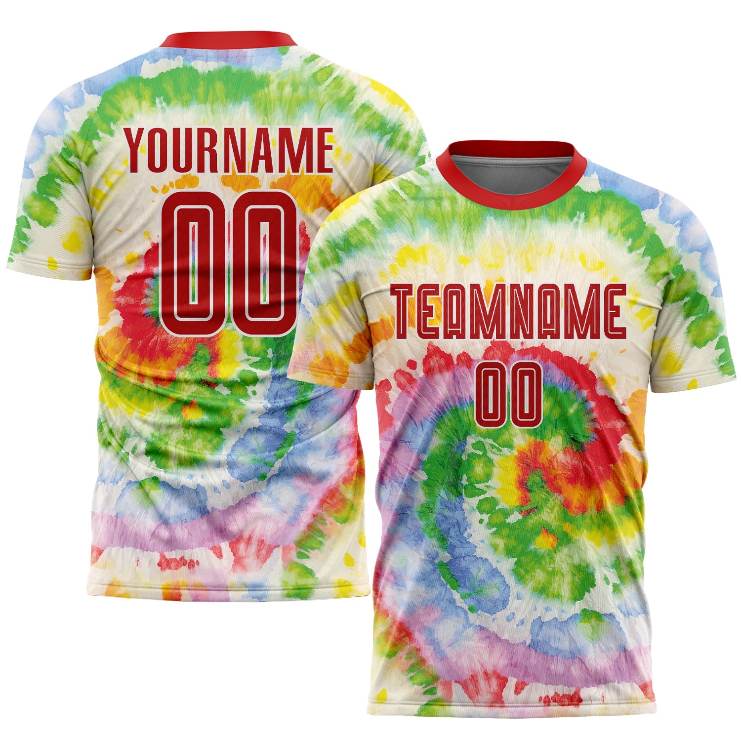 Custom Tie Dye Red-White Sublimation Soccer Uniform Jersey - Main View