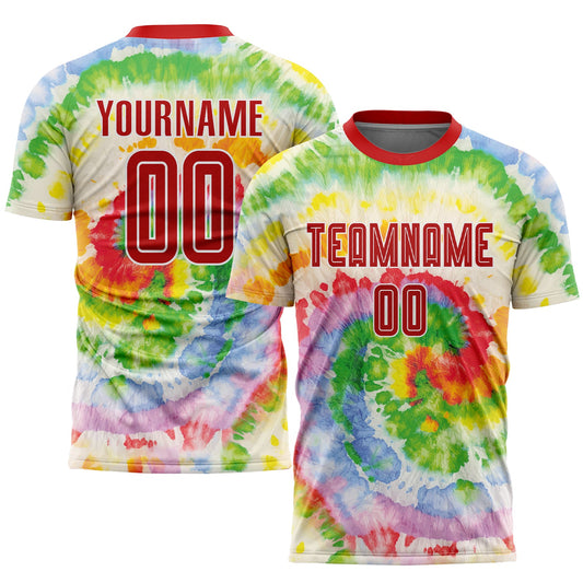 Custom Tie Dye Red-White Sublimation Soccer Uniform Jersey - Main View