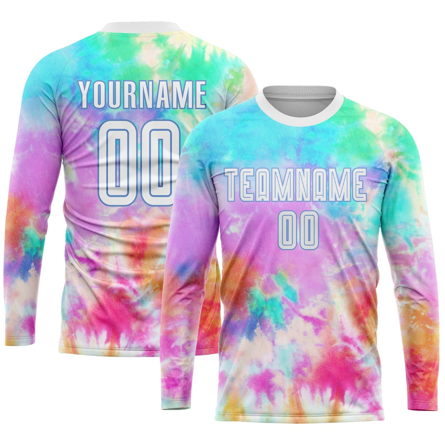 Custom Tie Dye White-Light Blue Sublimation Soccer Uniform Jersey view 3