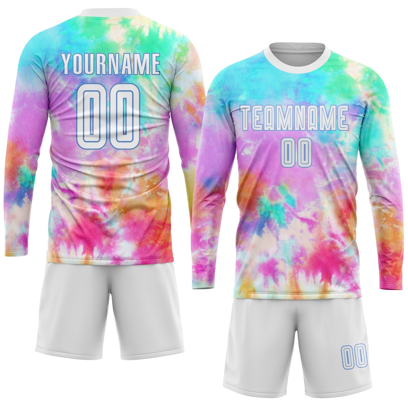 Custom Tie Dye White-Light Blue Sublimation Soccer Uniform Jersey view 4