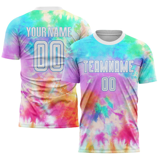 Custom Tie Dye White-Light Blue Sublimation Soccer Uniform Jersey - Main View