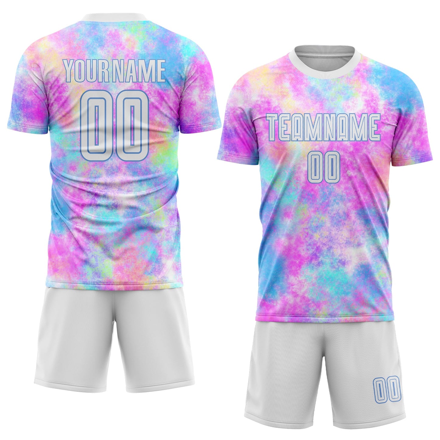 Custom Tie Dye White-Light Blue Sublimation Soccer Uniform Jersey view 2