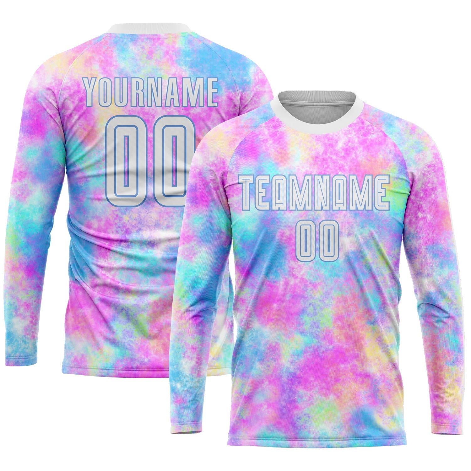 Custom Tie Dye White-Light Blue Sublimation Soccer Uniform Jersey view 3