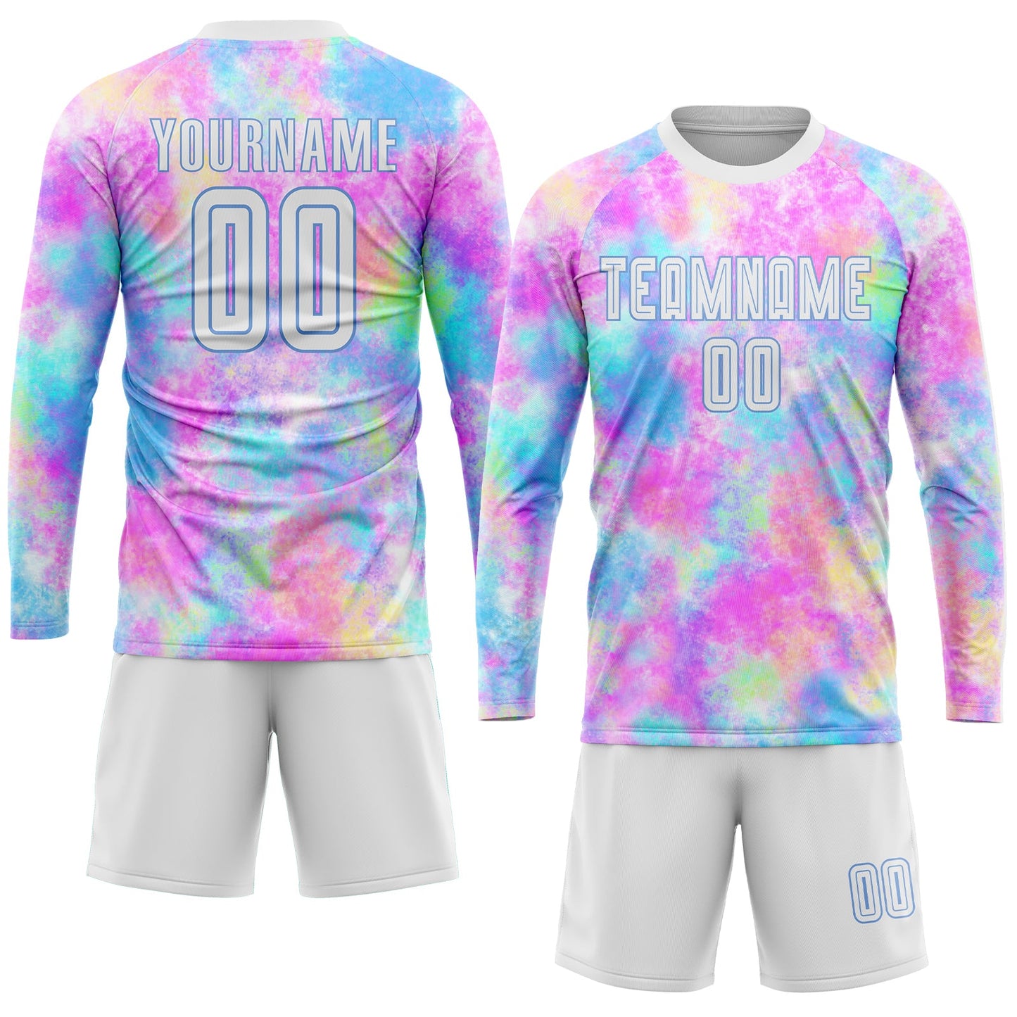 Custom Tie Dye White-Light Blue Sublimation Soccer Uniform Jersey view 4