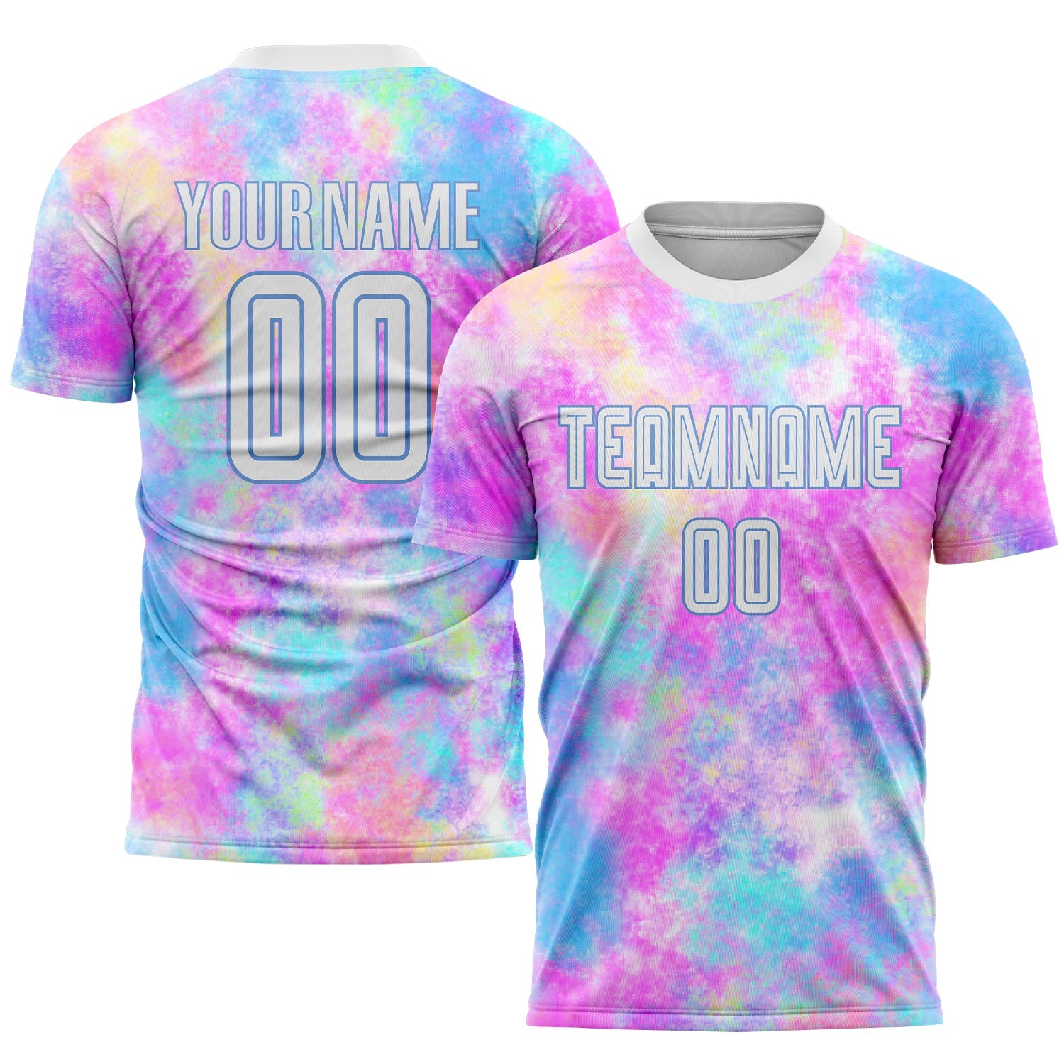 Custom Tie Dye White-Light Blue Sublimation Soccer Uniform Jersey - Main View