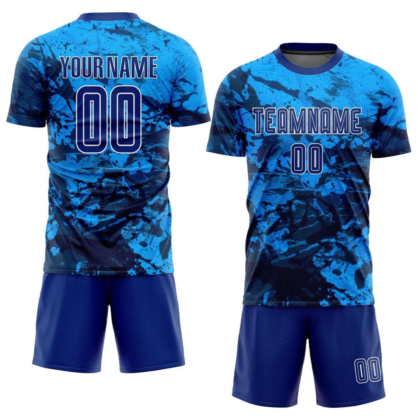 Custom Tie Dye Royal-White Sublimation Soccer Uniform Jersey view 2