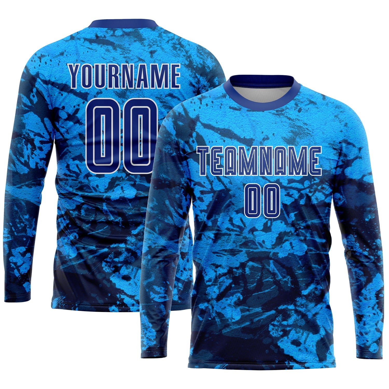 Custom Tie Dye Royal-White Sublimation Soccer Uniform Jersey view 3