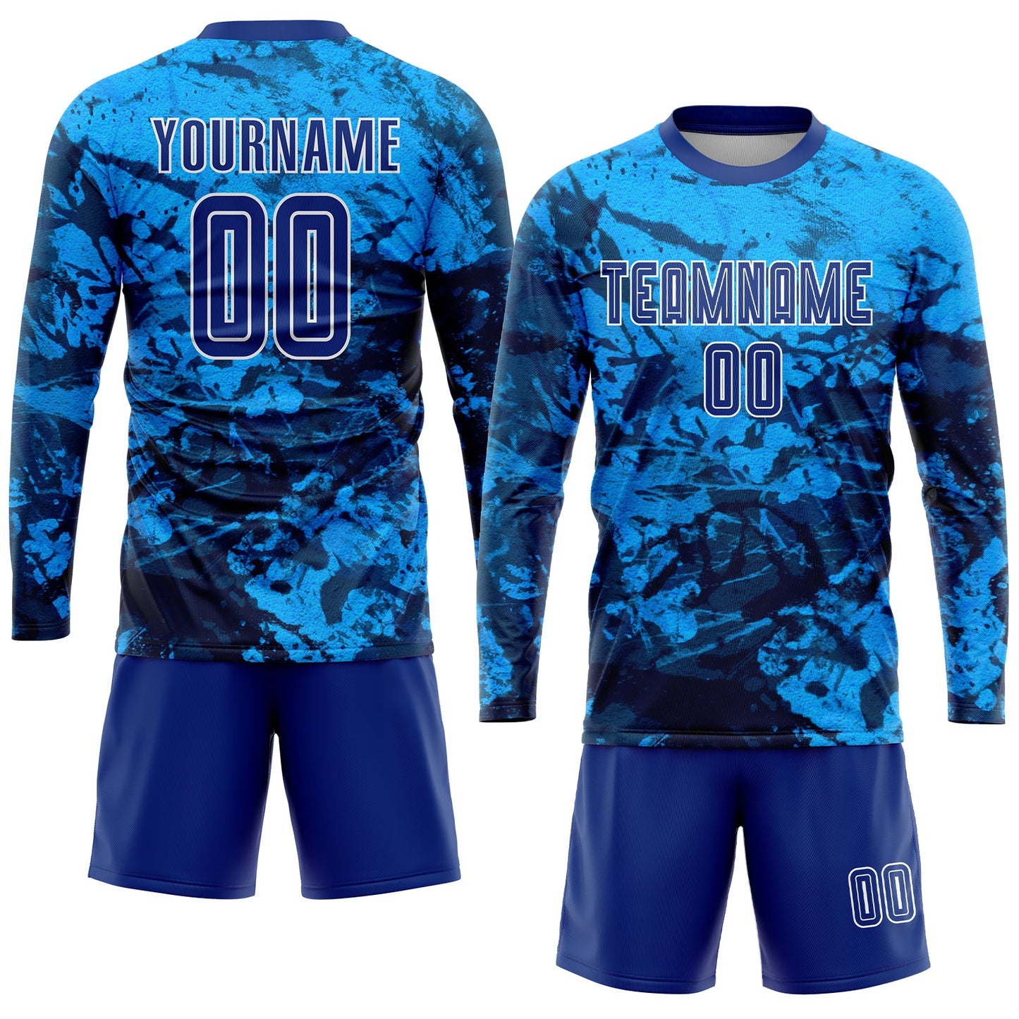 Custom Tie Dye Royal-White Sublimation Soccer Uniform Jersey view 4