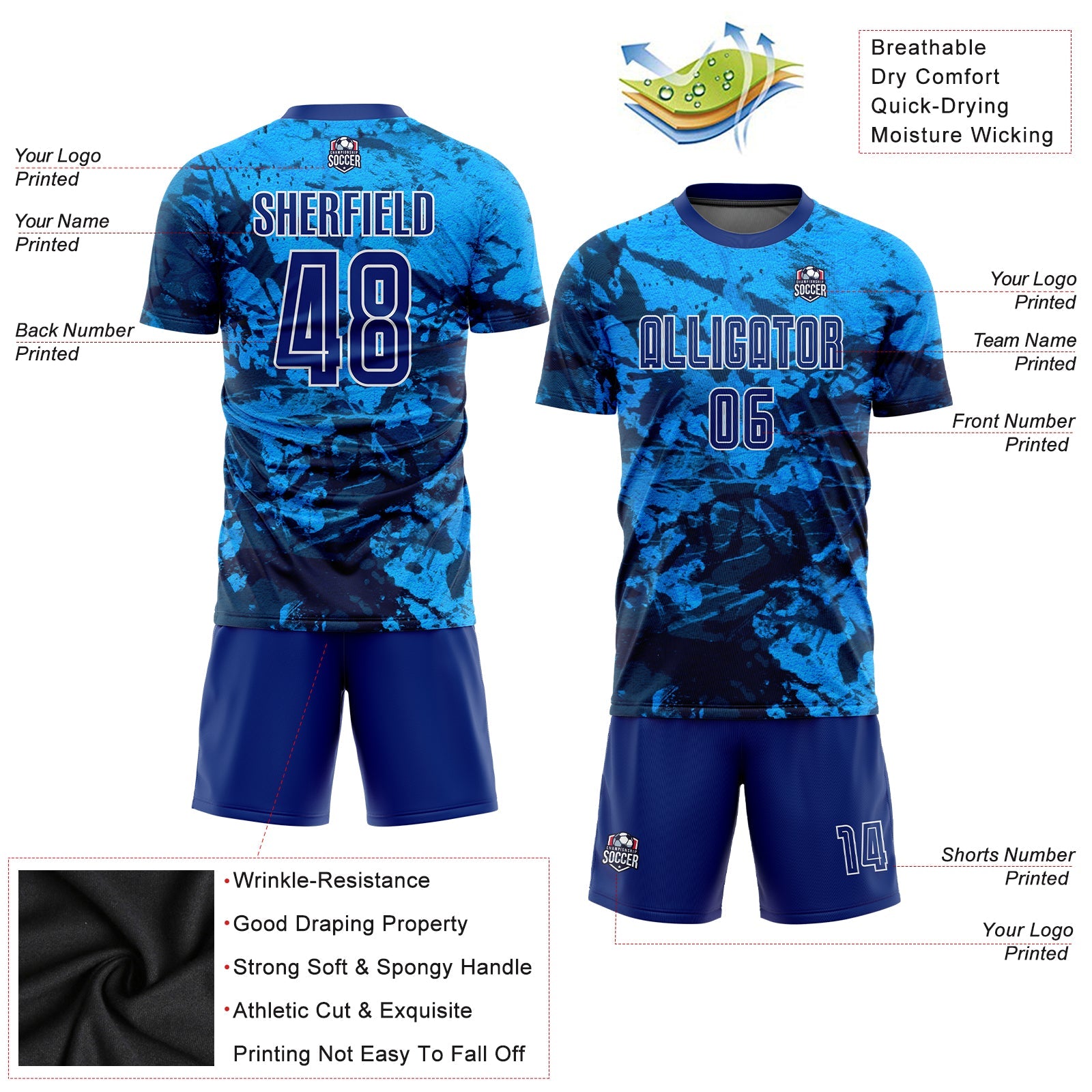 Custom Tie Dye Royal-White Sublimation Soccer Uniform Jersey view 5
