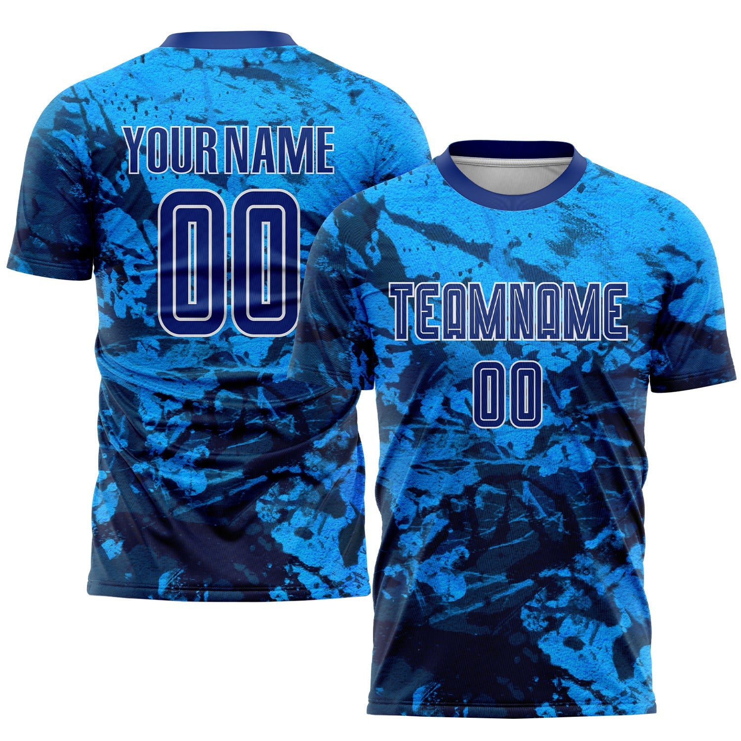 Custom Tie Dye Royal-White Sublimation Soccer Uniform Jersey - Main View