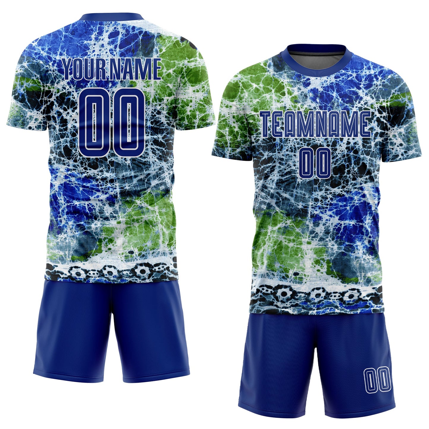Custom Tie Dye Royal-White Sublimation Soccer Uniform Jersey view 2