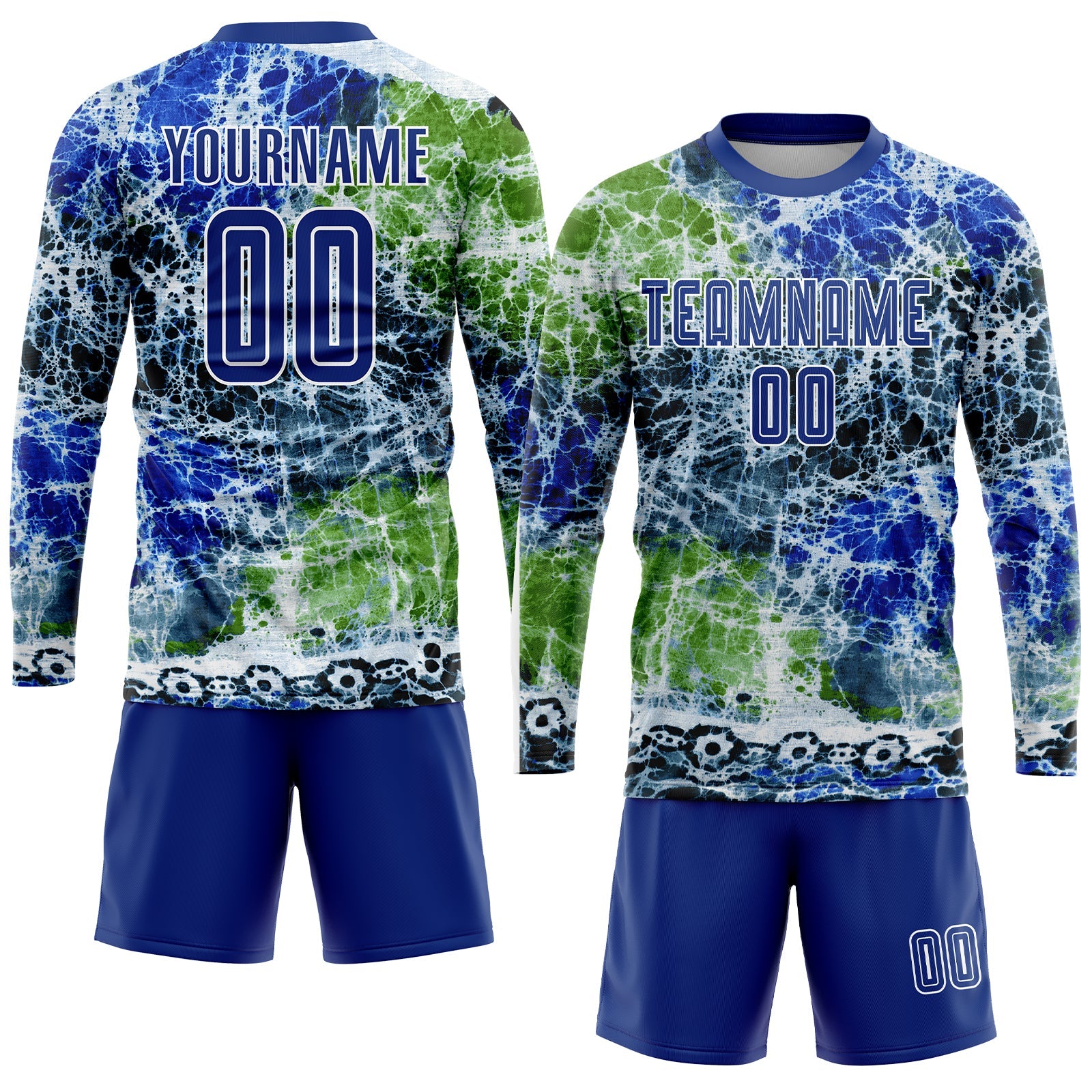 Custom Tie Dye Royal-White Sublimation Soccer Uniform Jersey view 4