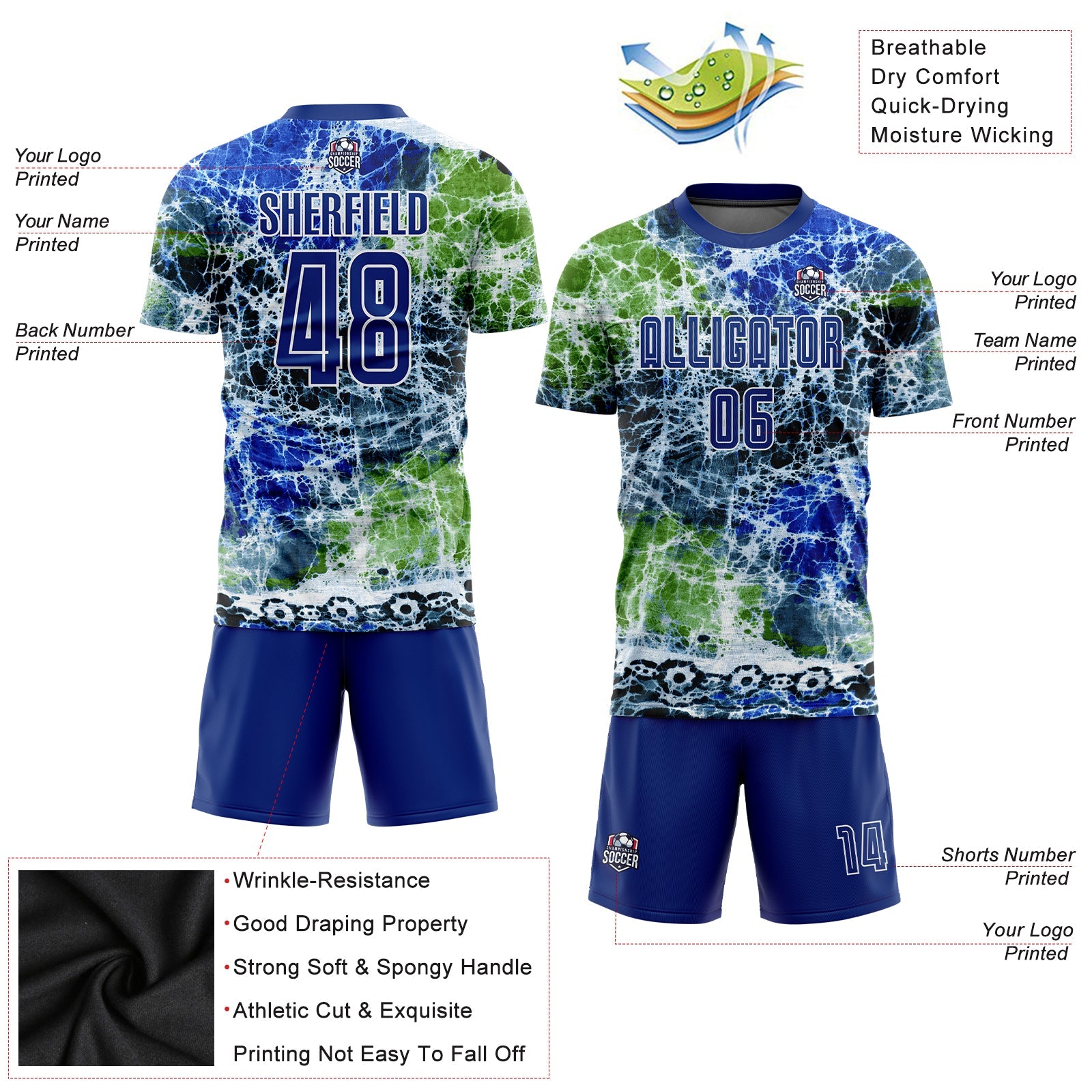 Custom Tie Dye Royal-White Sublimation Soccer Uniform Jersey view 5