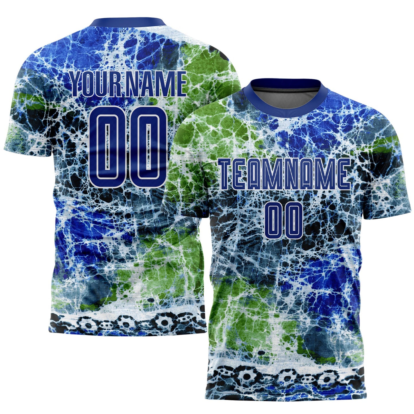 Custom Tie Dye Royal-White Sublimation Soccer Uniform Jersey - Main View