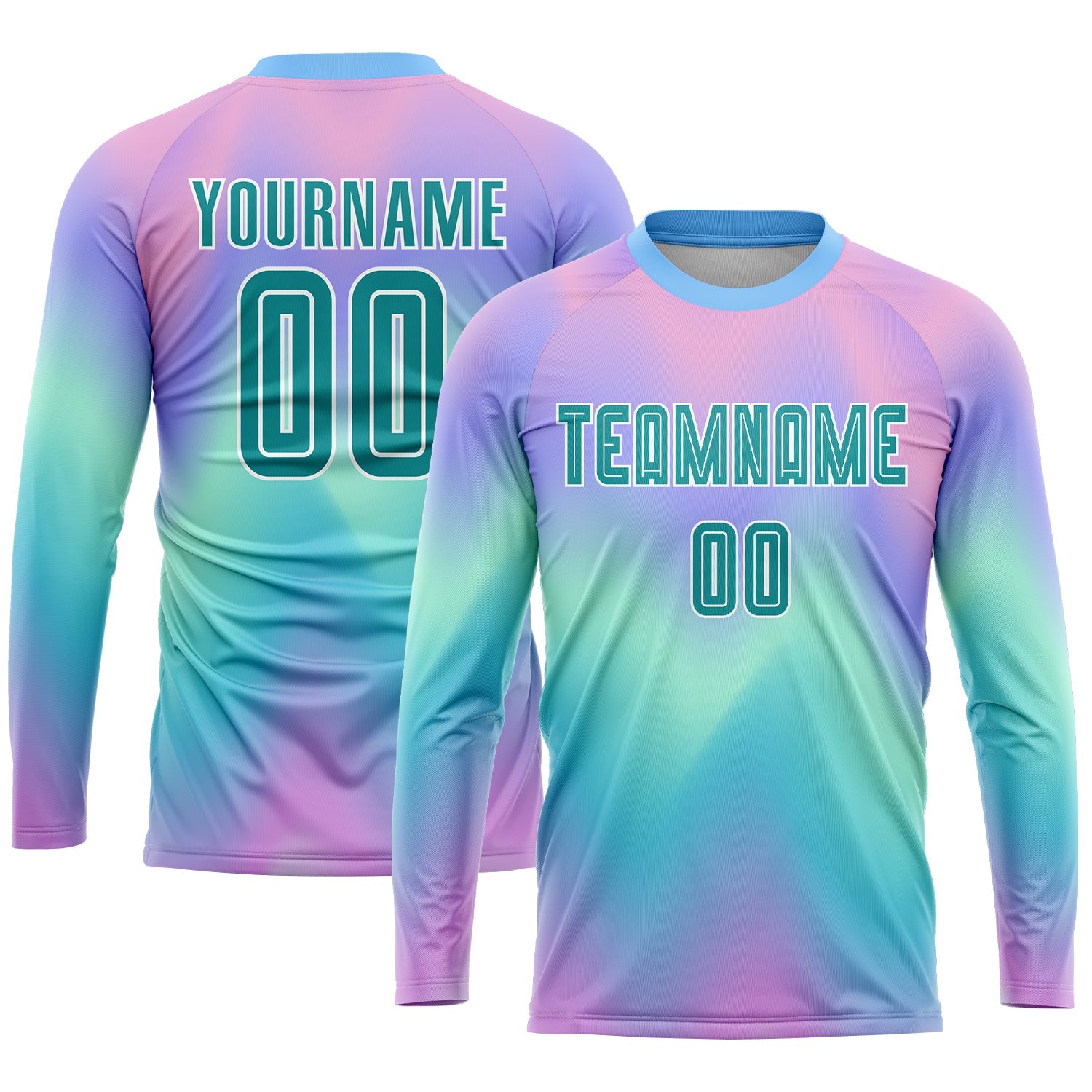 Custom Tie Dye Teal-White Sublimation Soccer Uniform Jersey view 3