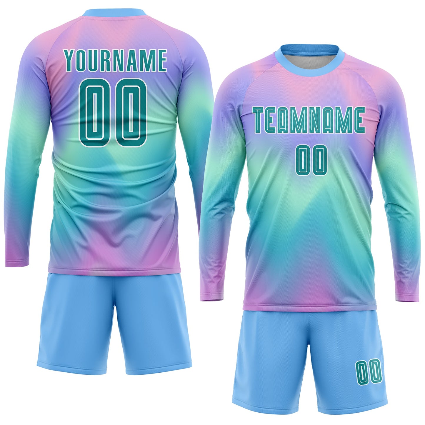Custom Tie Dye Teal-White Sublimation Soccer Uniform Jersey view 4