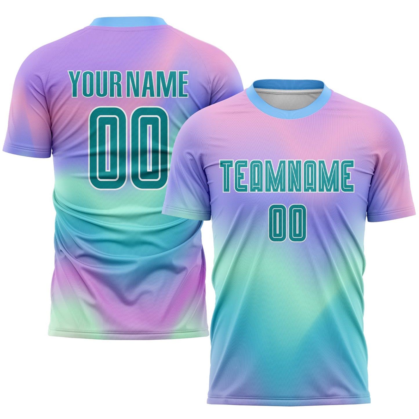 Custom Tie Dye Teal-White Sublimation Soccer Uniform Jersey - Main View