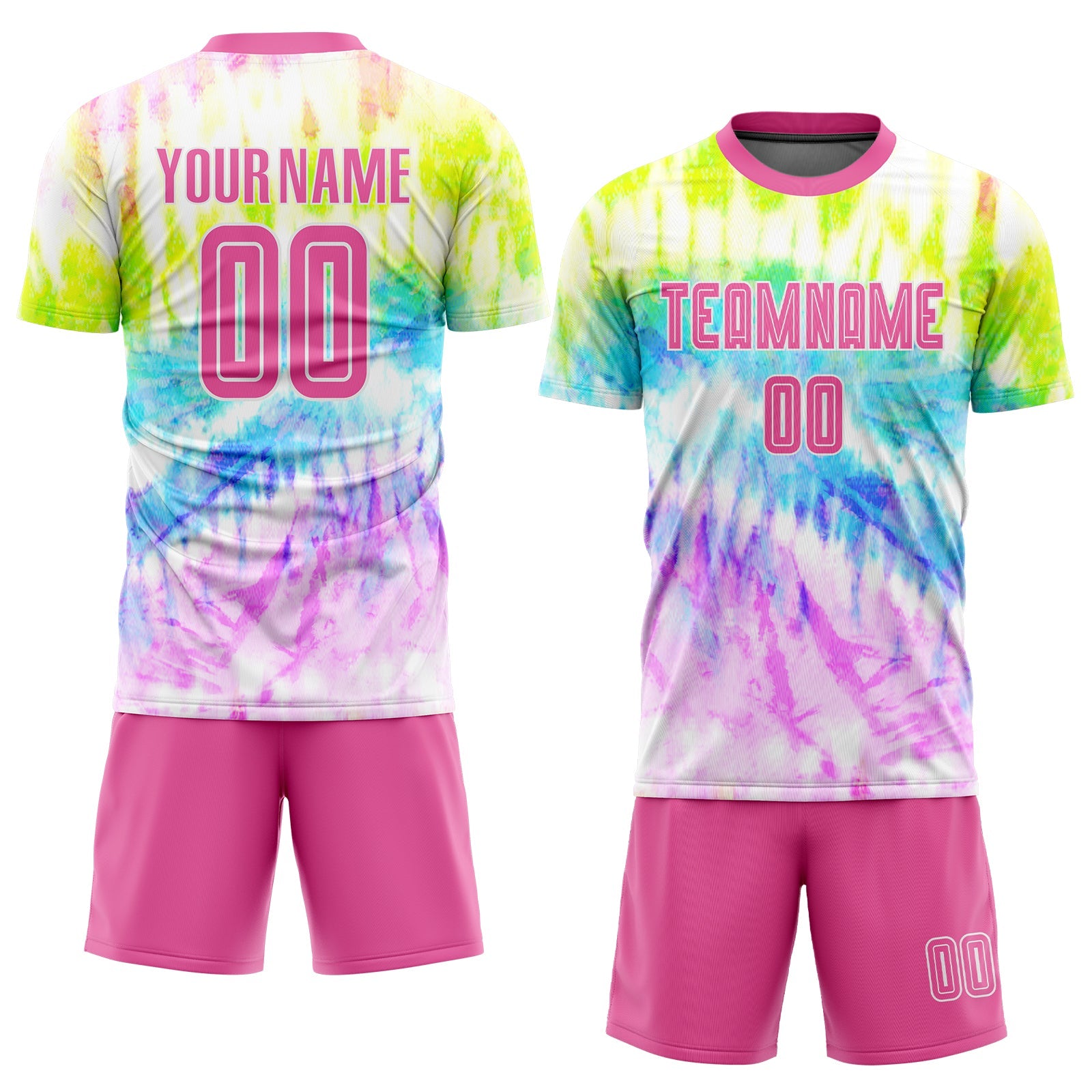 Custom Tie Dye Pink-White Sublimation Soccer Uniform Jersey view 2