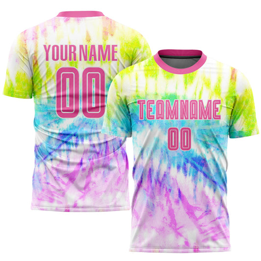 Custom Tie Dye Pink-White Sublimation Soccer Uniform Jersey - Main View