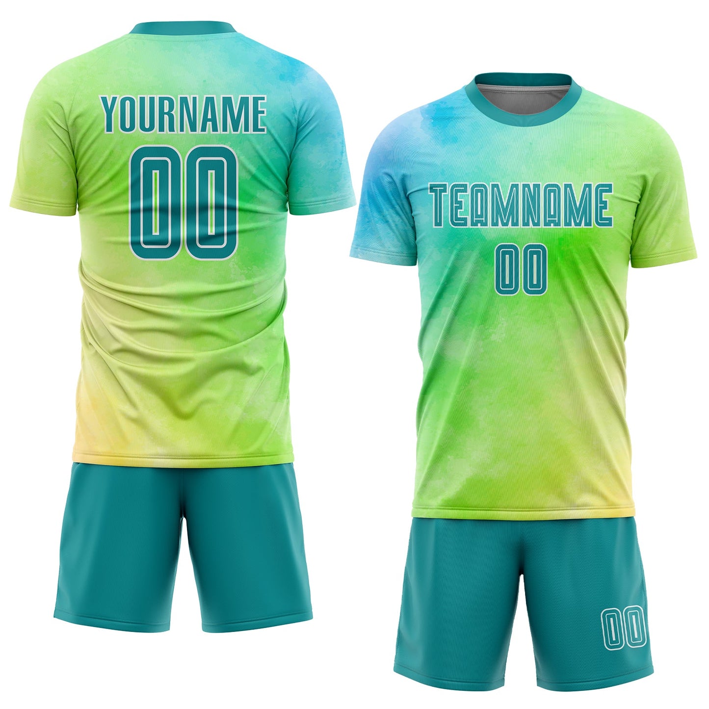 Custom Tie Dye Teal-White Sublimation Soccer Uniform Jersey view 2