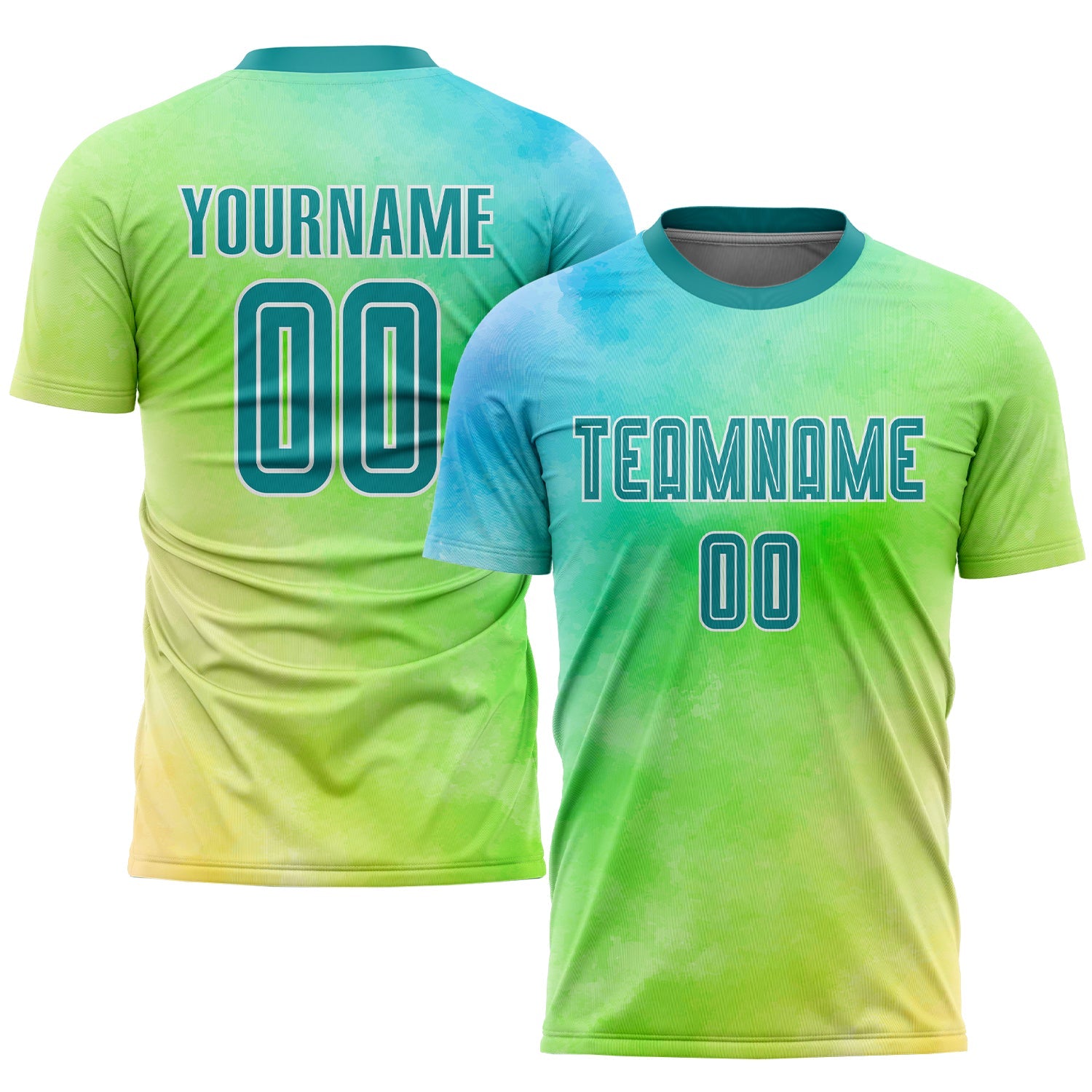 Custom Tie Dye Teal-White Sublimation Soccer Uniform Jersey - Main View
