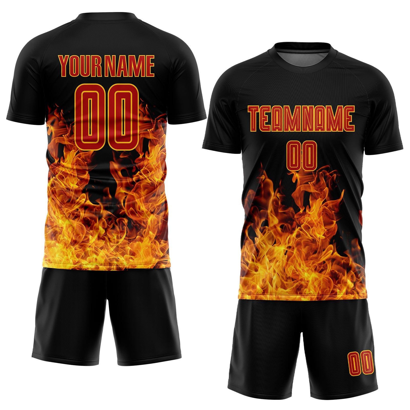 Custom Black Red-Gold Flame Sublimation Soccer Uniform Jersey view 2