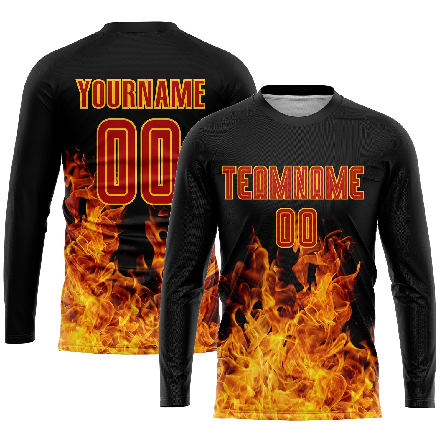Custom Black Red-Gold Flame Sublimation Soccer Uniform Jersey view 3