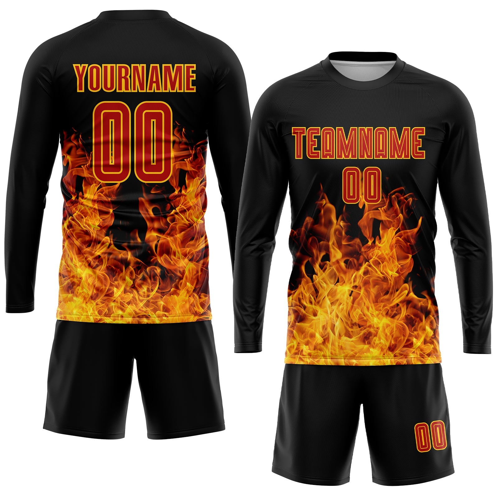 Custom Black Red-Gold Flame Sublimation Soccer Uniform Jersey view 4